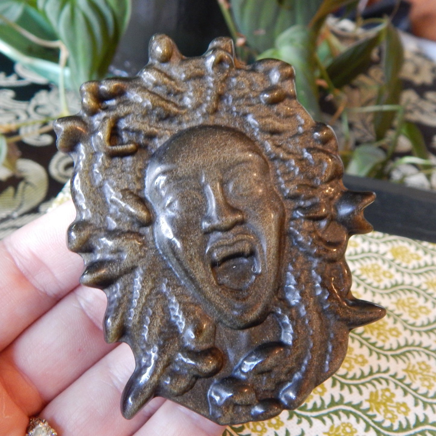 Carved Gold Sheen Obsidian Medusa