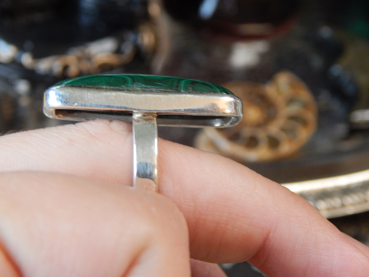 Magical Malachite Sterling Silver Statement Ring Size 7